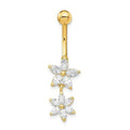 Stud De Piercing Au Nombril En Fleur Double CZ En Or Jaune Massif 14K 14G