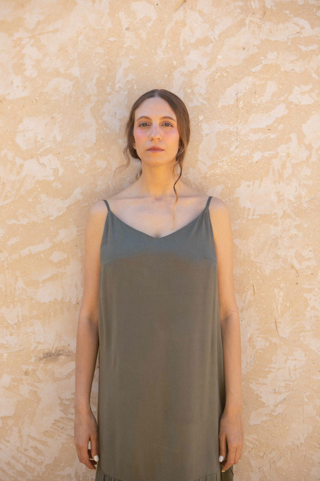 Robe bretelles trapeze viscose col V