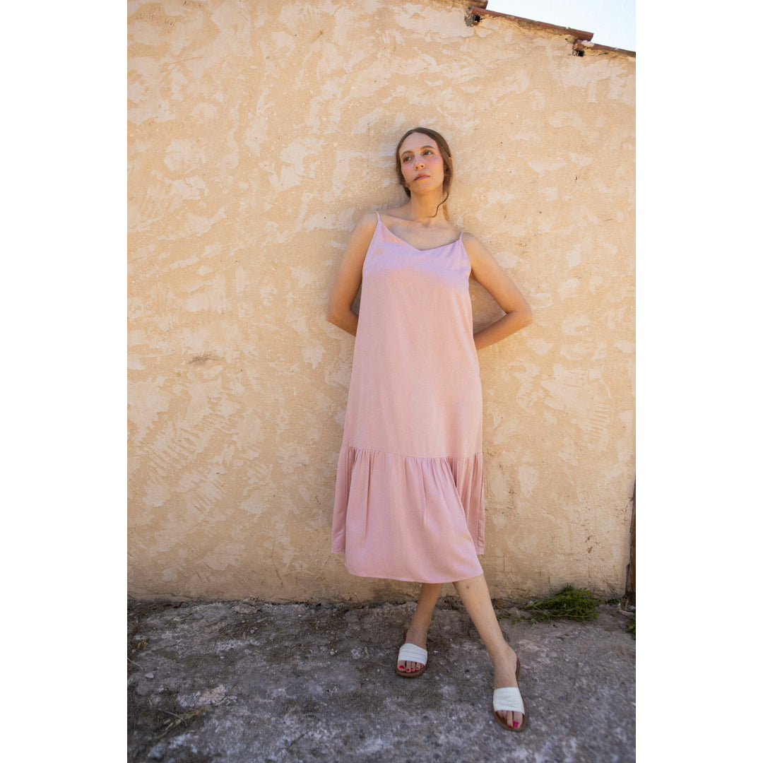 Robe bretelles trapeze viscose col V
