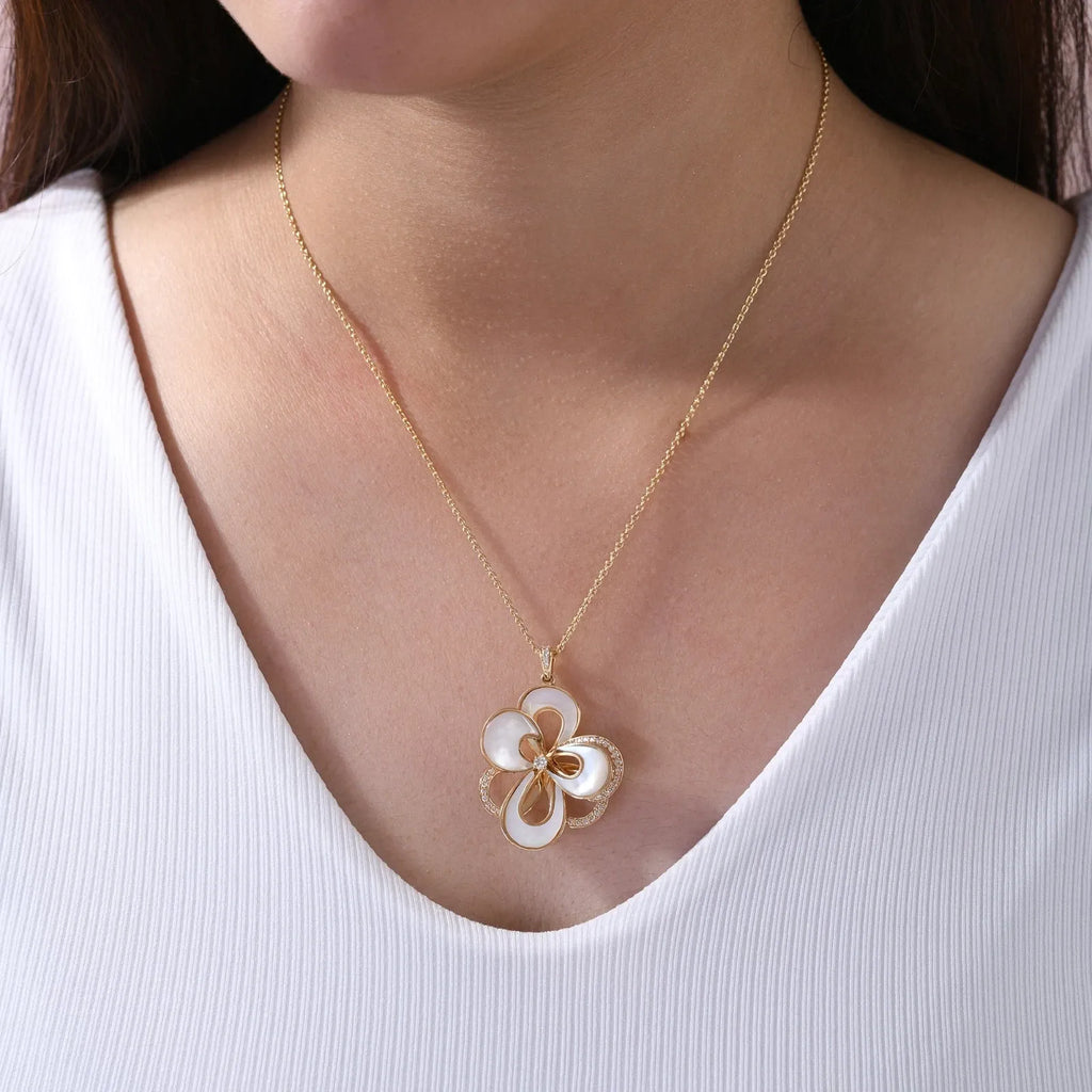 Pendentif Chaîne En Diamant SI/H De 5,51 CT En Nacre, Neuf En Or Jaune 18k