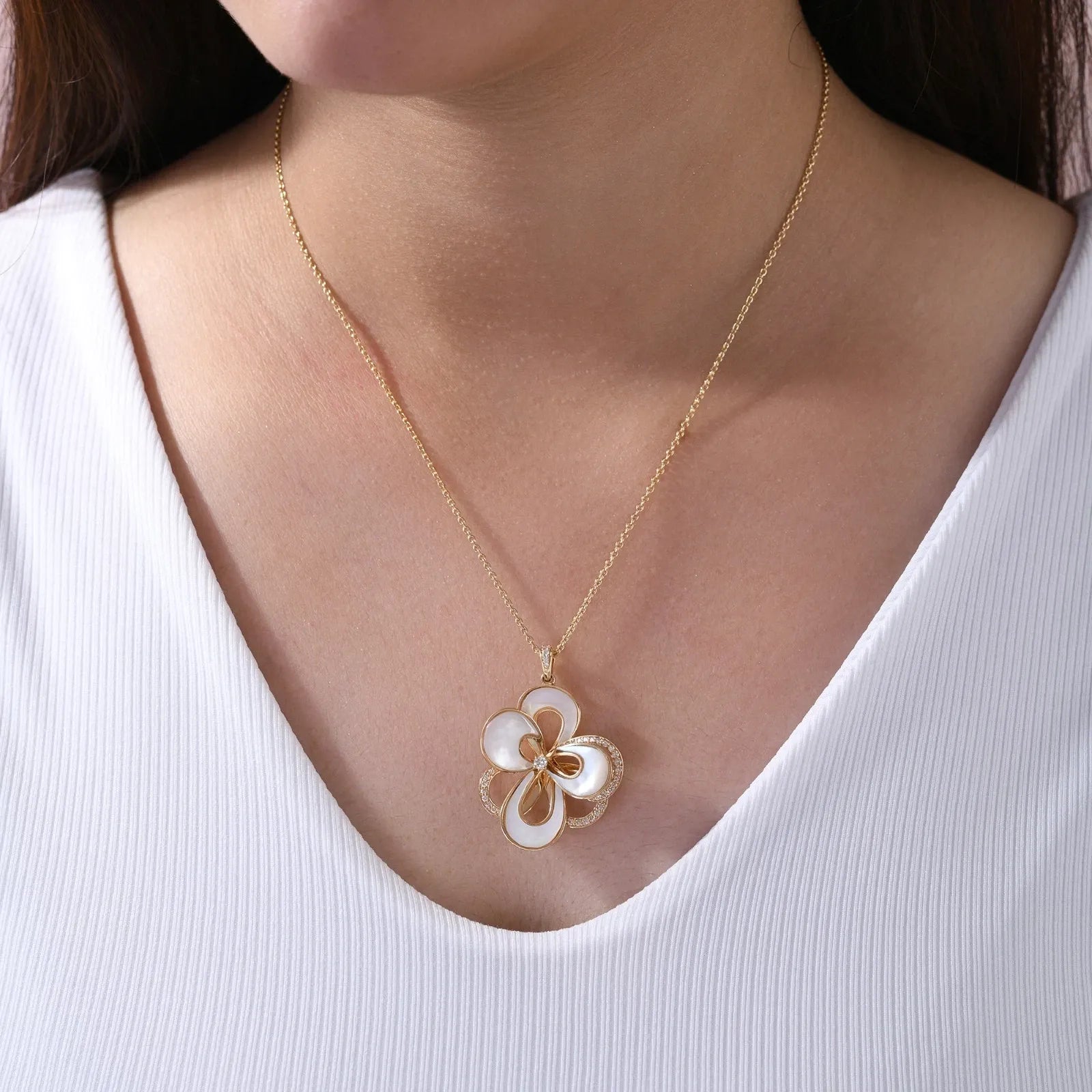 Pendentif Chaîne En Diamant SI/H De 5,51 CT En Nacre, Neuf En Or Jaune 18k