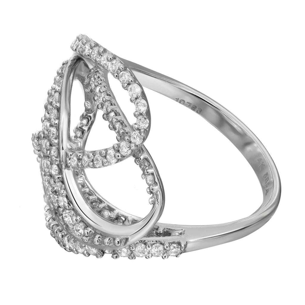 Bague de cocktail pour femme avec diamant rond de 0,85 ct en total, serti à griffes, en or blanc 14 carats, taille 6