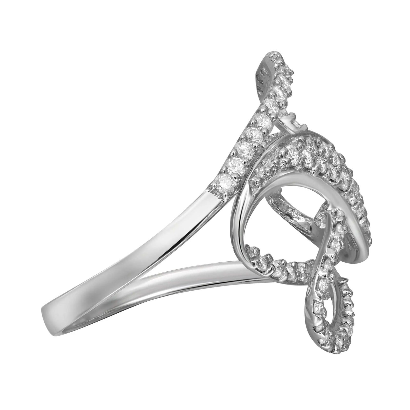 Bague de cocktail pour femme avec diamant rond de 0,85 ct en total, serti à griffes, en or blanc 14 carats, taille 6