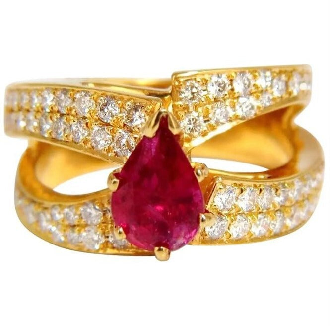 1.70ct Rond Naturel Diamant Rubis 14k or Jaune Mariage Cocktail Bague