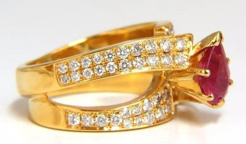 1.70ct Rond Naturel Diamant Rubis 14k or Jaune Mariage Cocktail Bague
