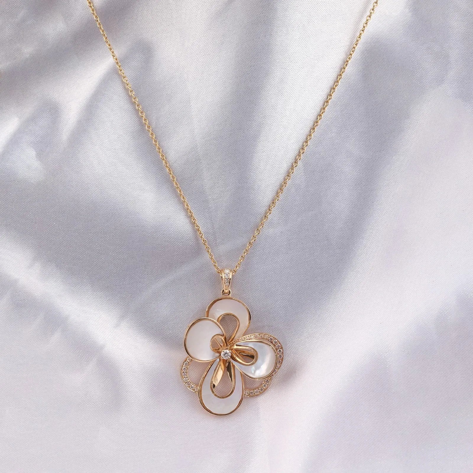 Pendentif Chaîne En Diamant SI/H De 5,51 CT En Nacre, Neuf En Or Jaune 18k