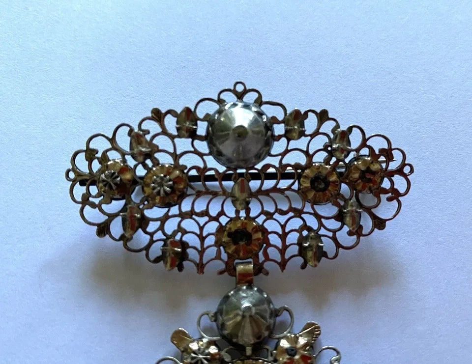 Bijou Début XIX. Croix Papillon Ou Croix Flamande montée En Broche. Argent, Or