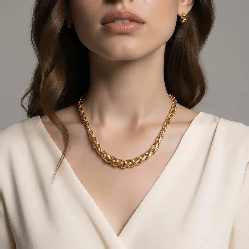 Collier maille palmier en chute 45cm en plaqué or 18 Carats 750/000