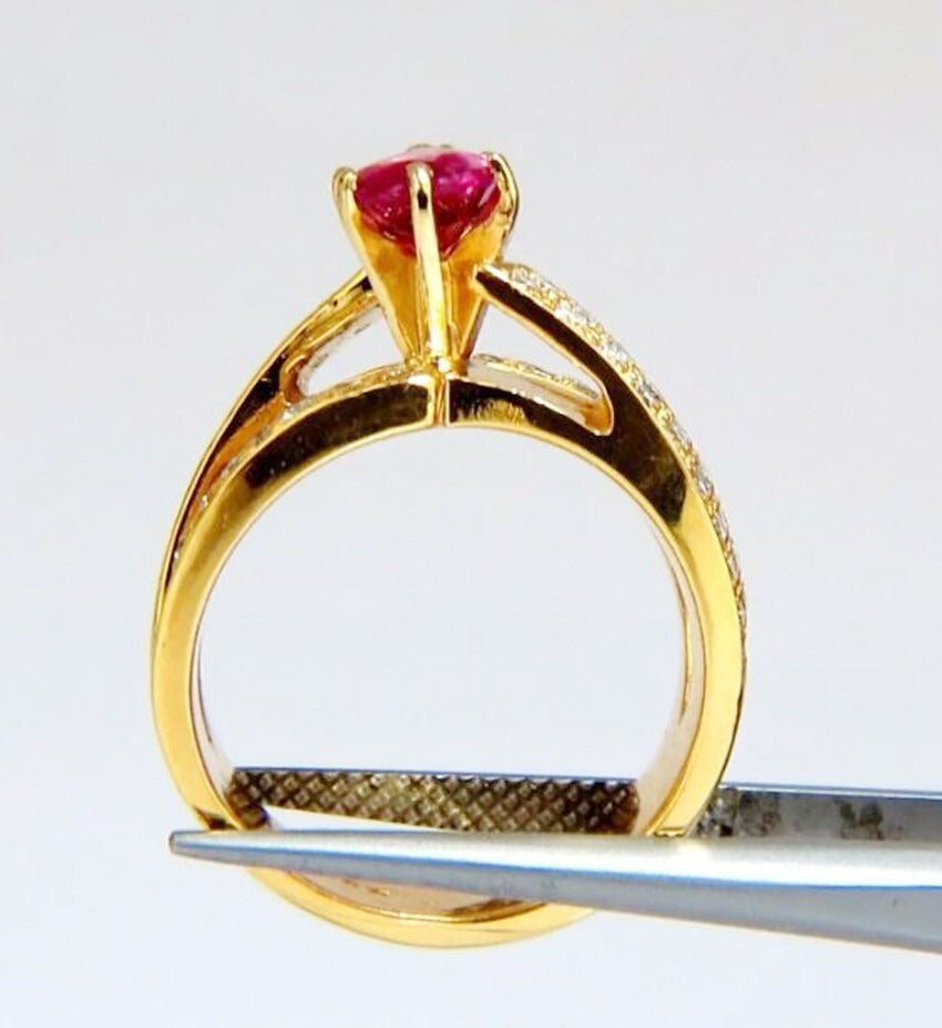 1.70ct Rond Naturel Diamant Rubis 14k or Jaune Mariage Cocktail Bague