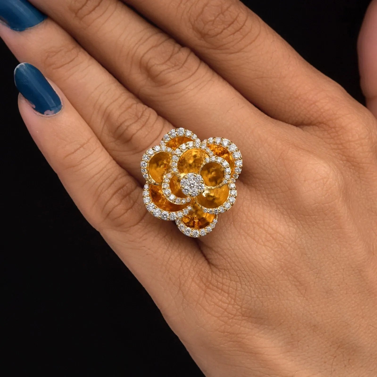 Bague Cocktail En Diamant Naturel Rond SI/H De 1,19 Ct En Or Jaune Massif 14k
