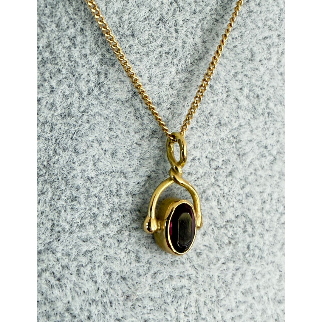 Collier en or massif 18 carats avec pierre bordeaux - 40 cm