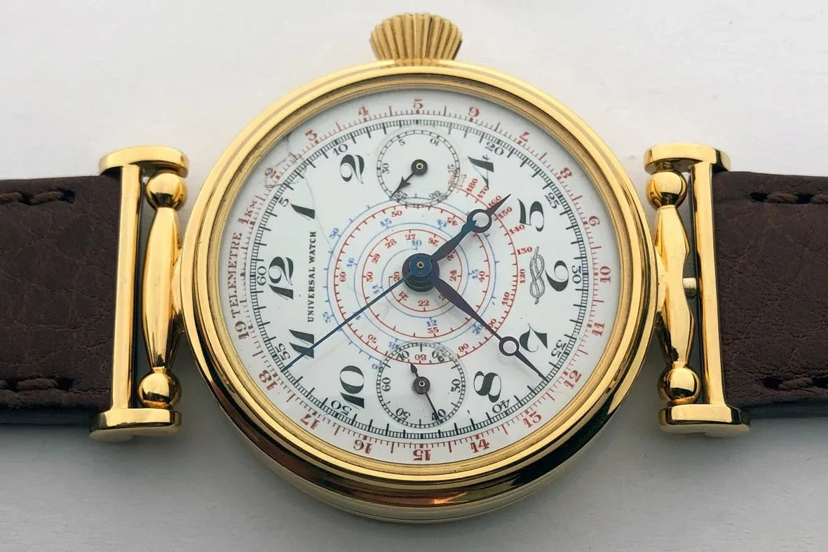 Rare ANCIENNE Montre-Bracelet Suisse Mariage Mécanique UNIVERSEL Chronographe Doré-