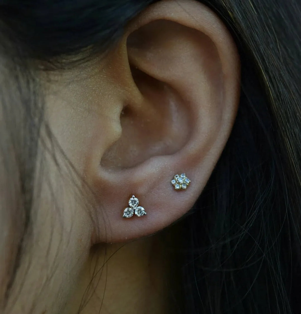 Trois Diamant Oreille Clou 14k or Massif Délicat Corps Piercing Bijoux