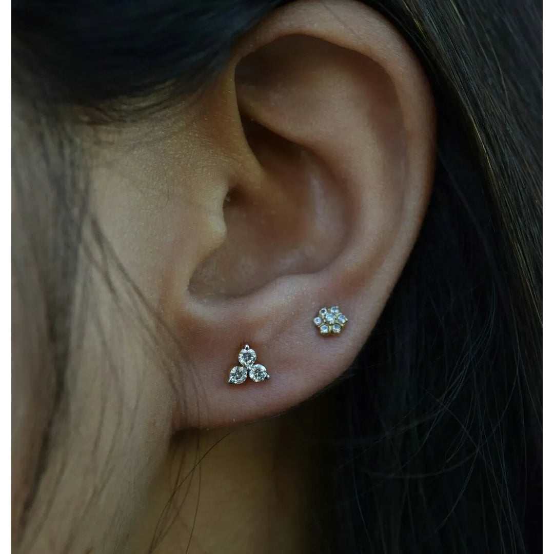 Trois Diamant Oreille Clou 14k or Massif Délicat Corps Piercing Bijoux