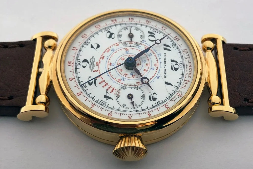Rare ANCIENNE Montre-Bracelet Suisse Mariage Mécanique UNIVERSEL Chronographe Doré-
