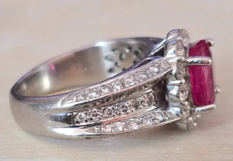 ANCIEN BAGUE PLATINE 950% RUBIS ET DAMANTS