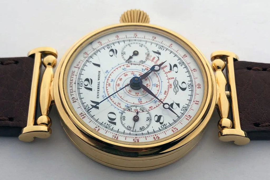 Rare ANCIENNE Montre-Bracelet Suisse Mariage Mécanique UNIVERSEL Chronographe Doré-