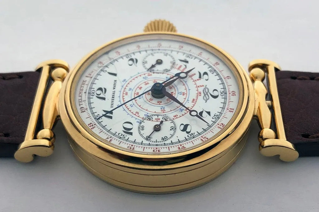 Rare ANCIENNE Montre-Bracelet Suisse Mariage Mécanique UNIVERSEL Chronographe Doré-