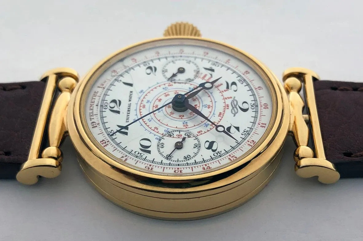 Rare ANCIENNE Montre-Bracelet Suisse Mariage Mécanique UNIVERSEL Chronographe Doré-