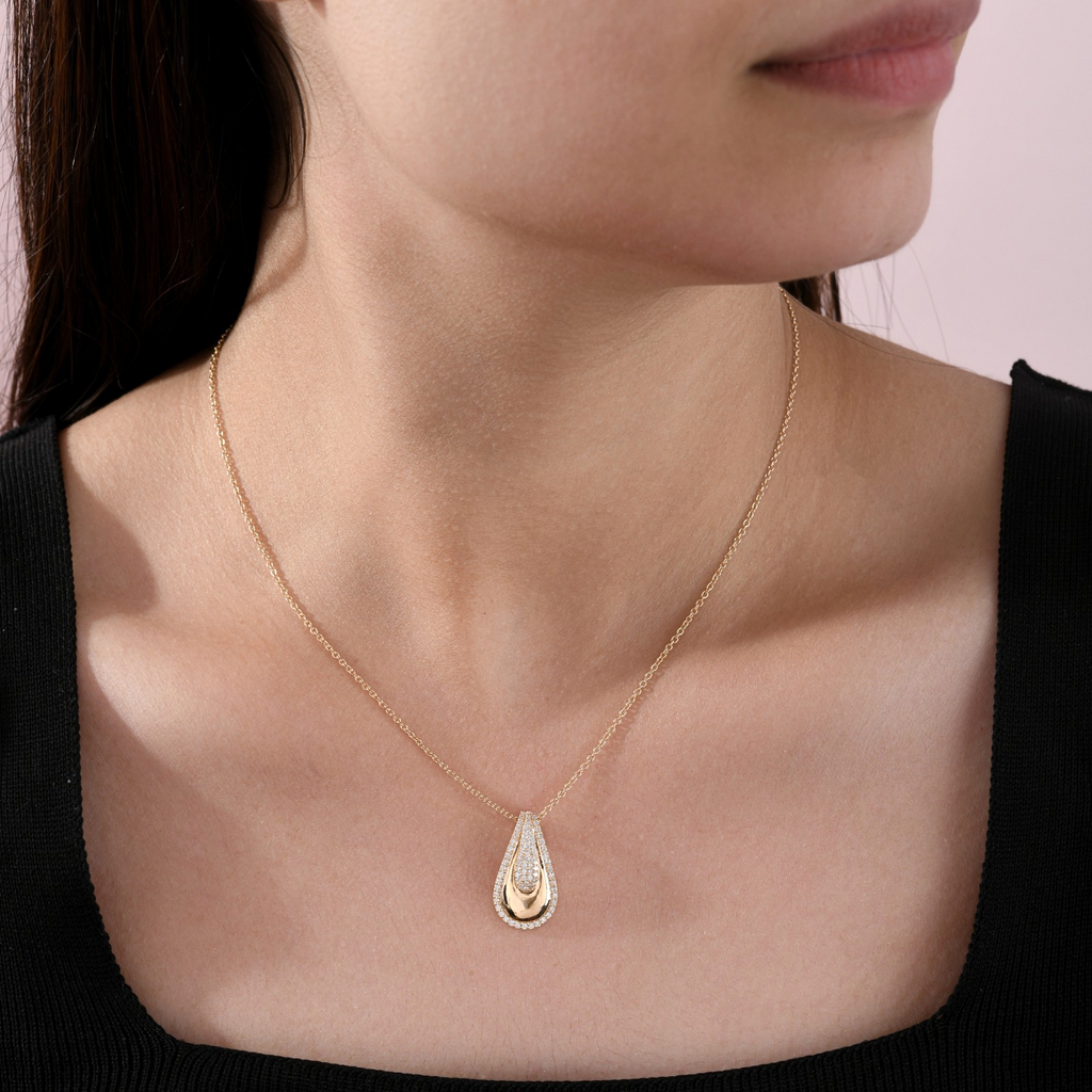 Pendentif Chaîne En Or Jaune Massif 18 Carats Avec Diamant Naturel SI/H 0,48 Ct