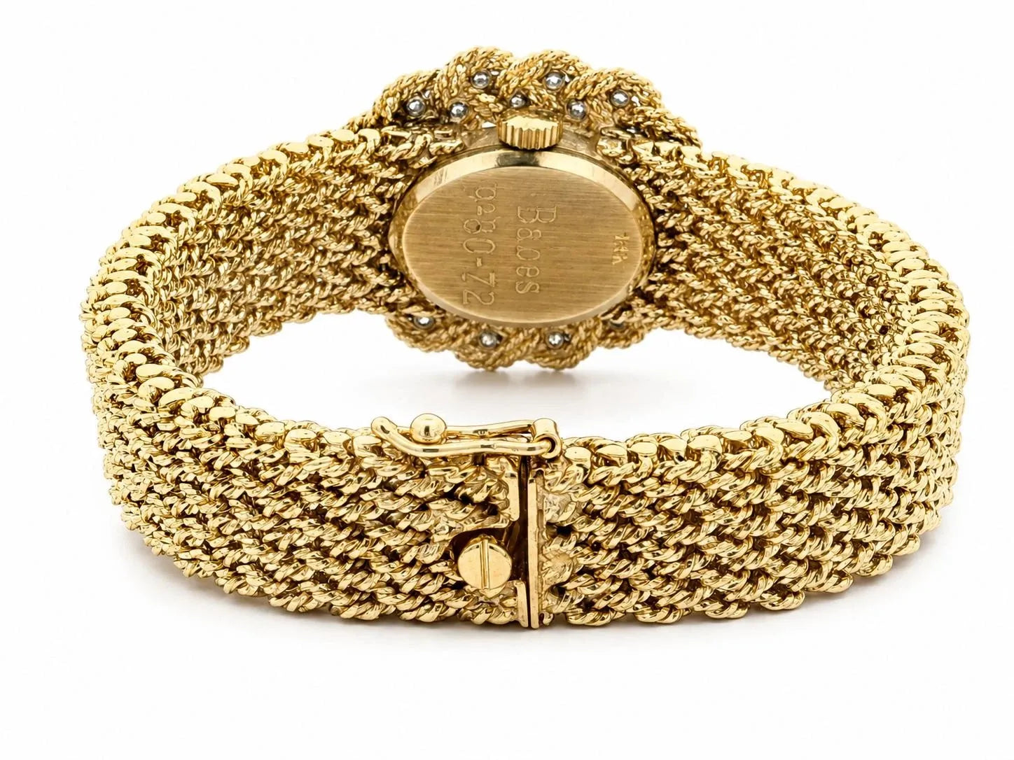 Montre vintage M&W Ullmann or 14 carats cadran diamant tissage panier maillon bracelet-