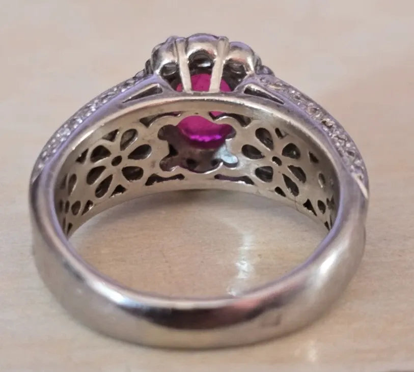 ANCIEN BAGUE PLATINE 950% RUBIS ET DAMANTS