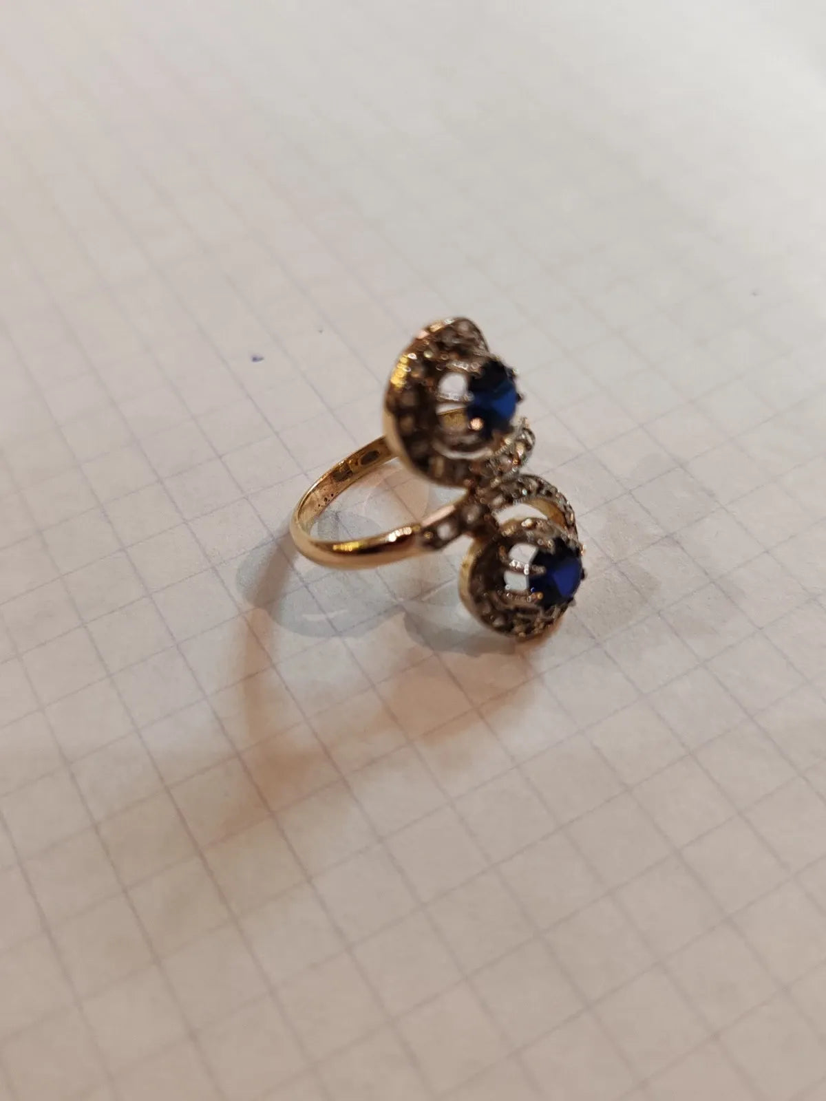 Bague toi et moi ancienne or 18 carats saphirs et diamants taille ancienne