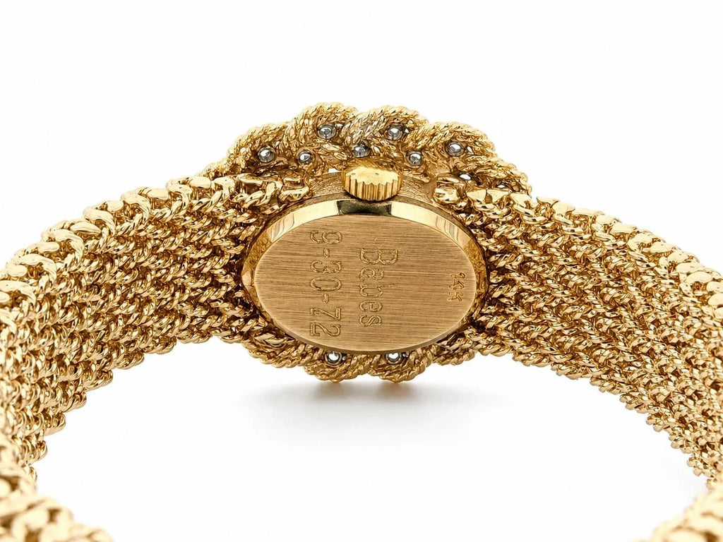Montre vintage M&W Ullmann or 14 carats cadran diamant tissage panier maillon bracelet-