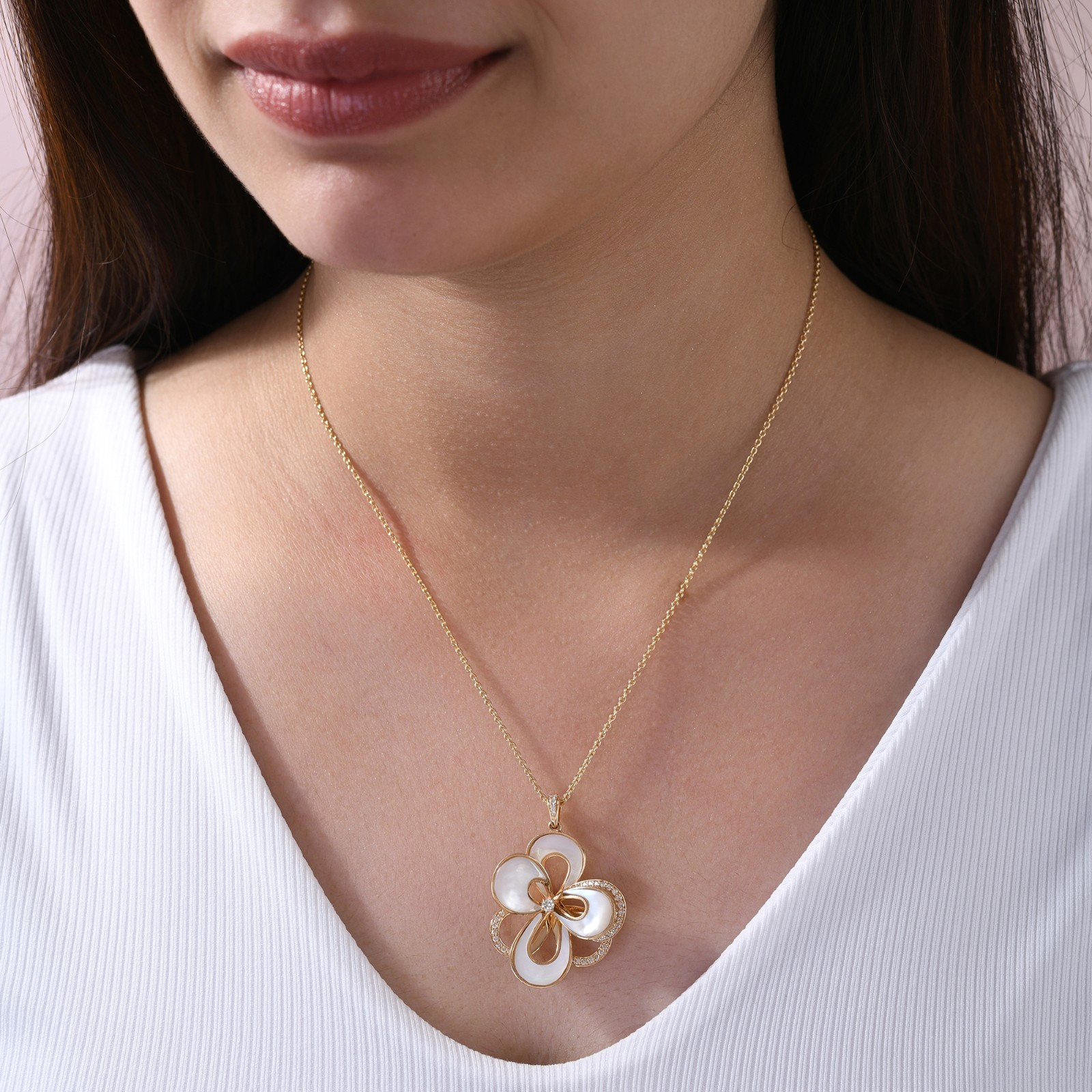 Pendentif Chaîne En Diamant SI/H De 5,51 CT En Nacre, Neuf En Or Jaune 18k