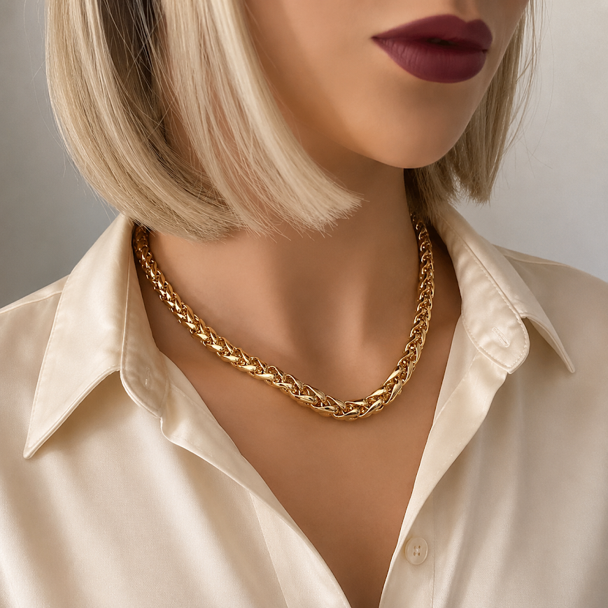 Collier maille palmier en chute 45cm en plaqué or 18 Carats 750/000