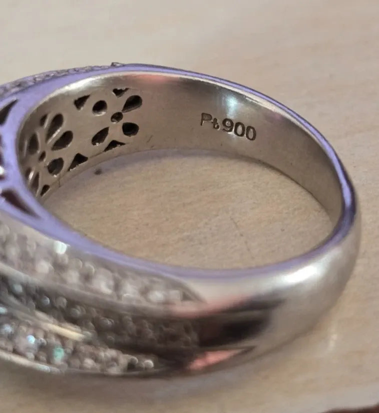 ANCIEN BAGUE PLATINE 950% RUBIS ET DAMANTS
