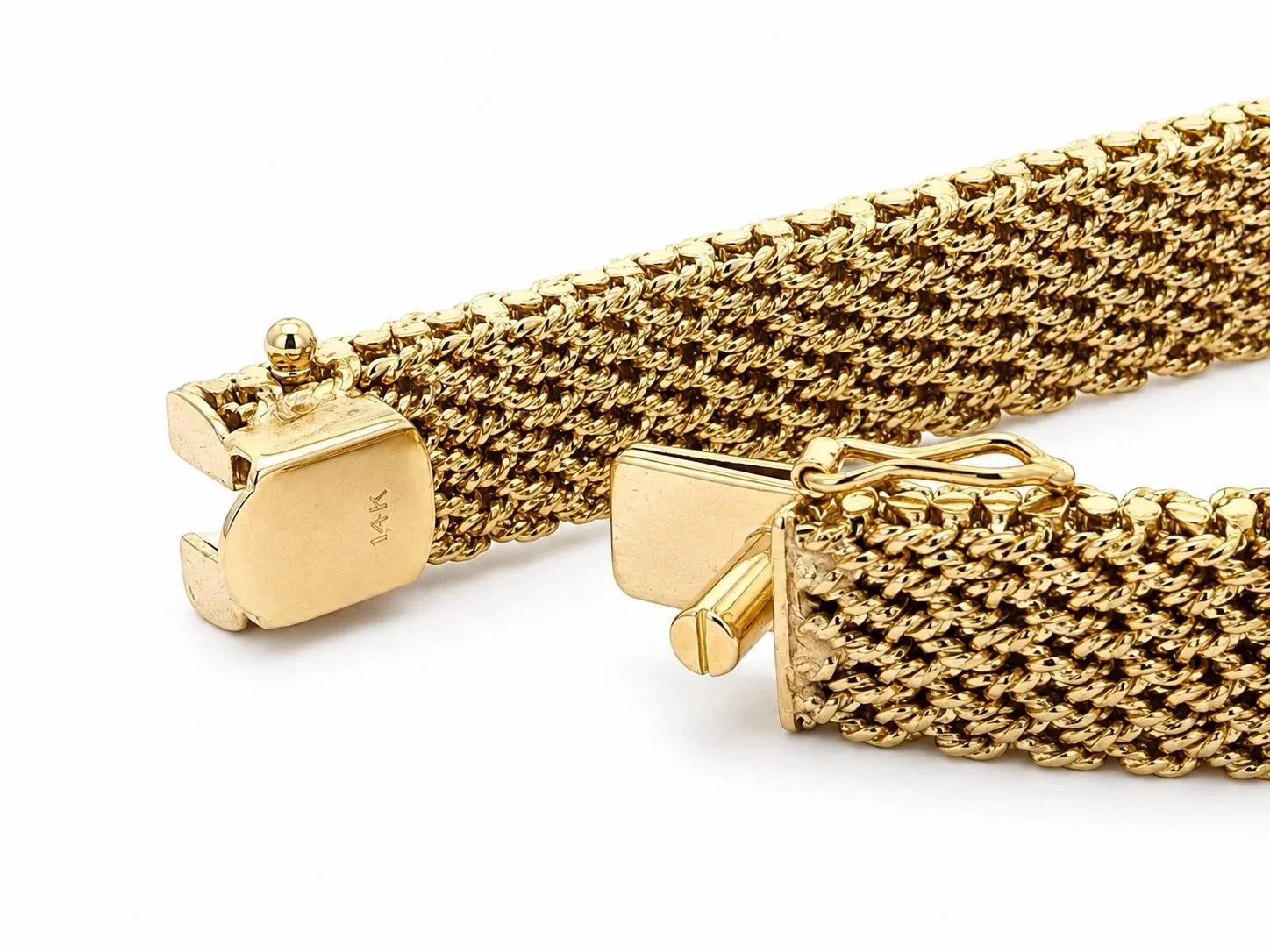 Montre vintage M&W Ullmann or 14 carats cadran diamant tissage panier maillon bracelet-
