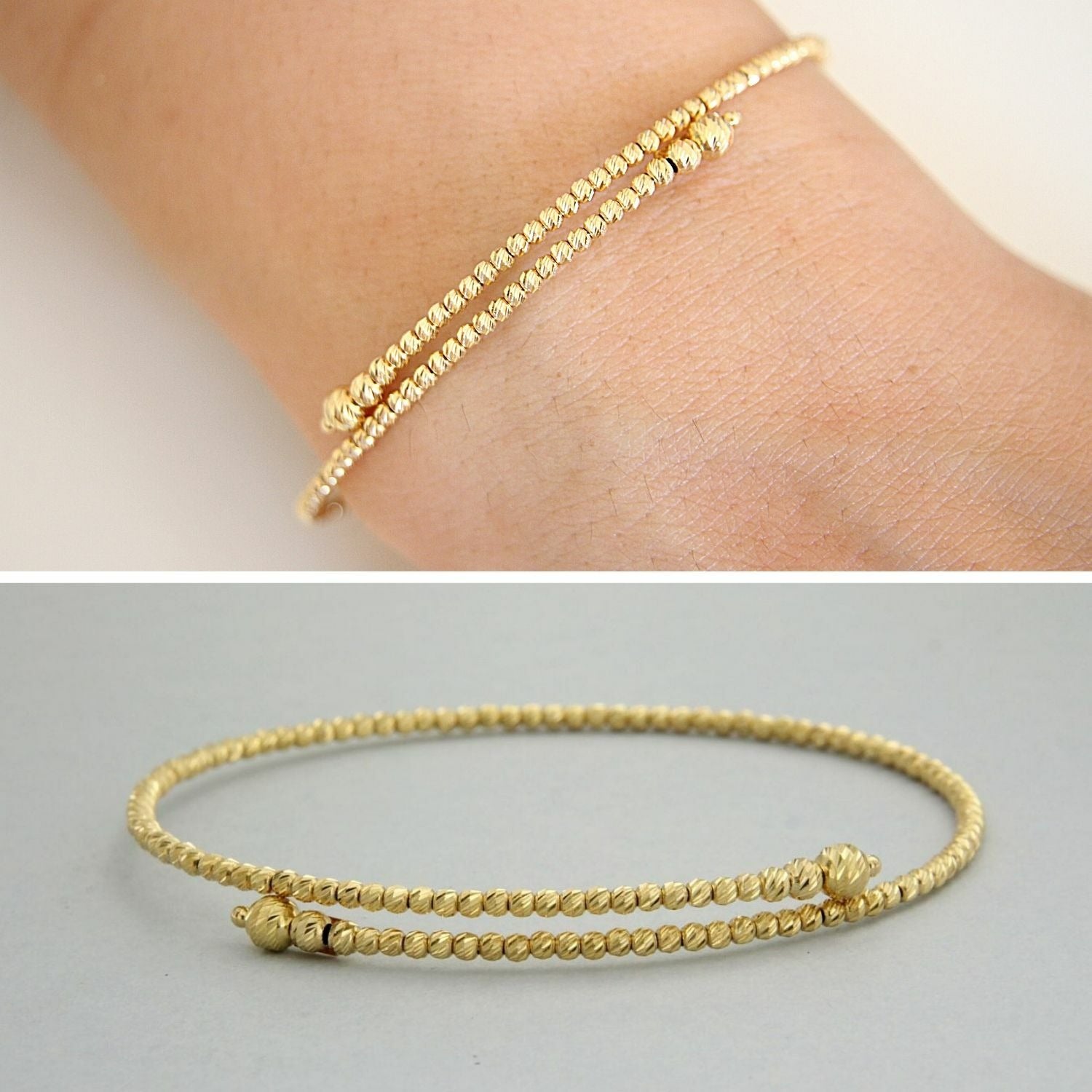 Bracelet Italien en OR Jaune 18 Carats k 750 Jonc Manchette Diamanté pour Femme