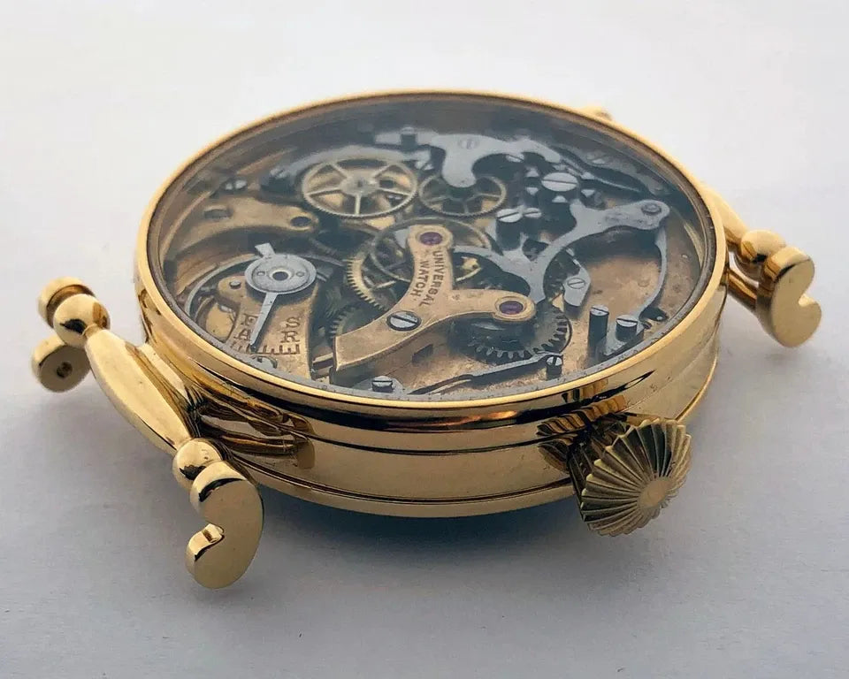 Rare ANCIENNE Montre-Bracelet Suisse Mariage Mécanique UNIVERSEL Chronographe Doré-