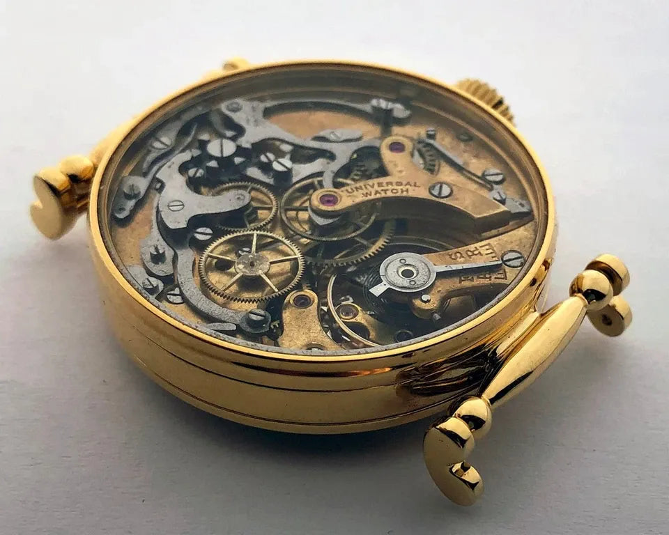 Rare ANCIENNE Montre-Bracelet Suisse Mariage Mécanique UNIVERSEL Chronographe Doré-
