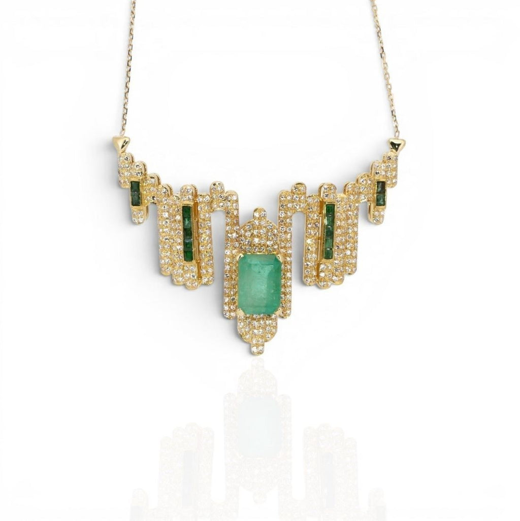 Collier Charm 18K Or Jaune Émeraude Naturelle 5,11 carats Certifié IGI