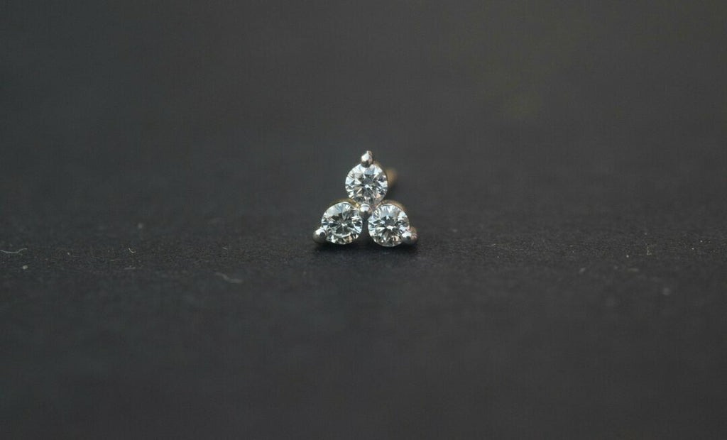 Trois Diamant Oreille Clou 14k or Massif Délicat Corps Piercing Bijoux