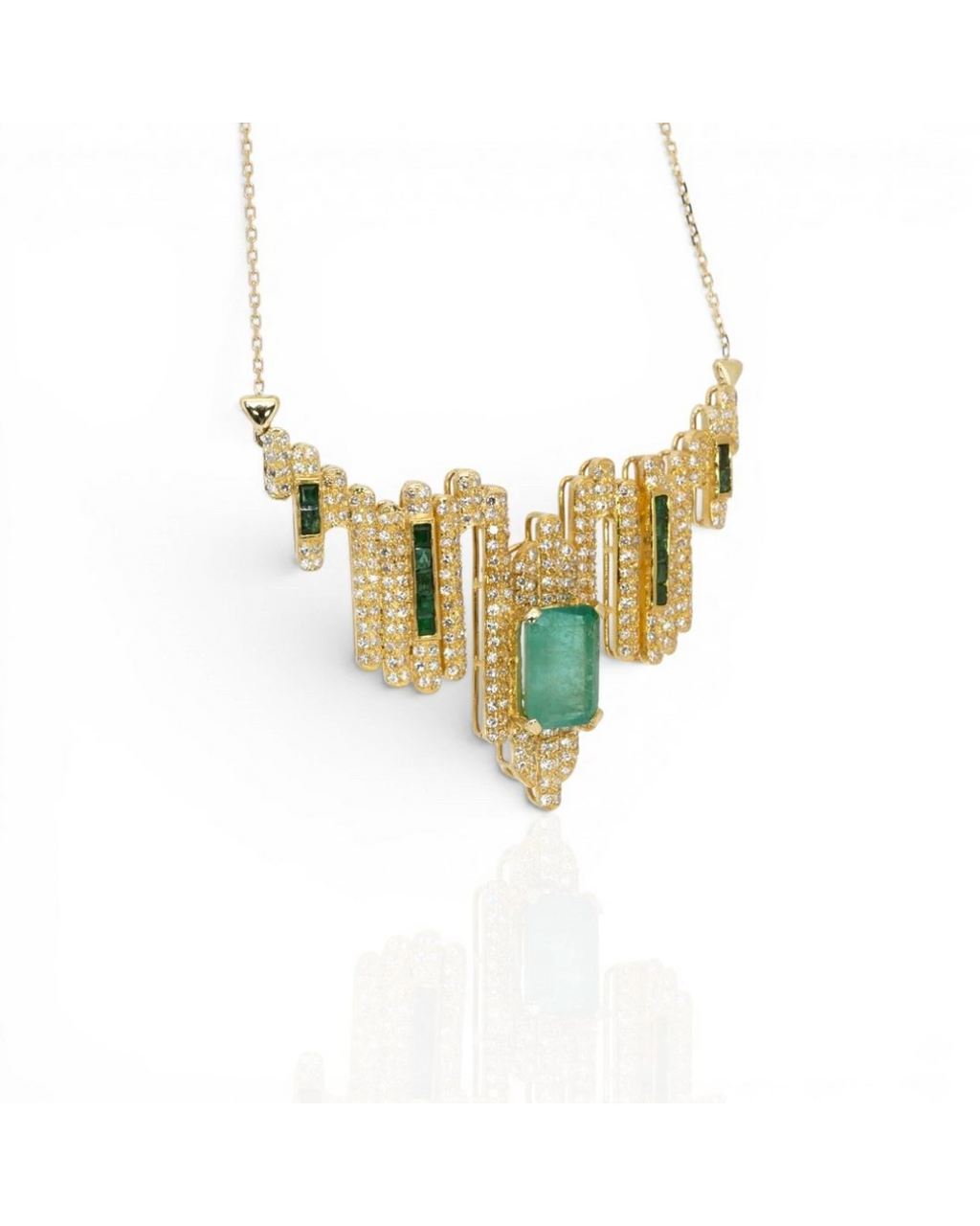 Collier Charm 18K Or Jaune Émeraude Naturelle 5,11 carats Certifié IGI