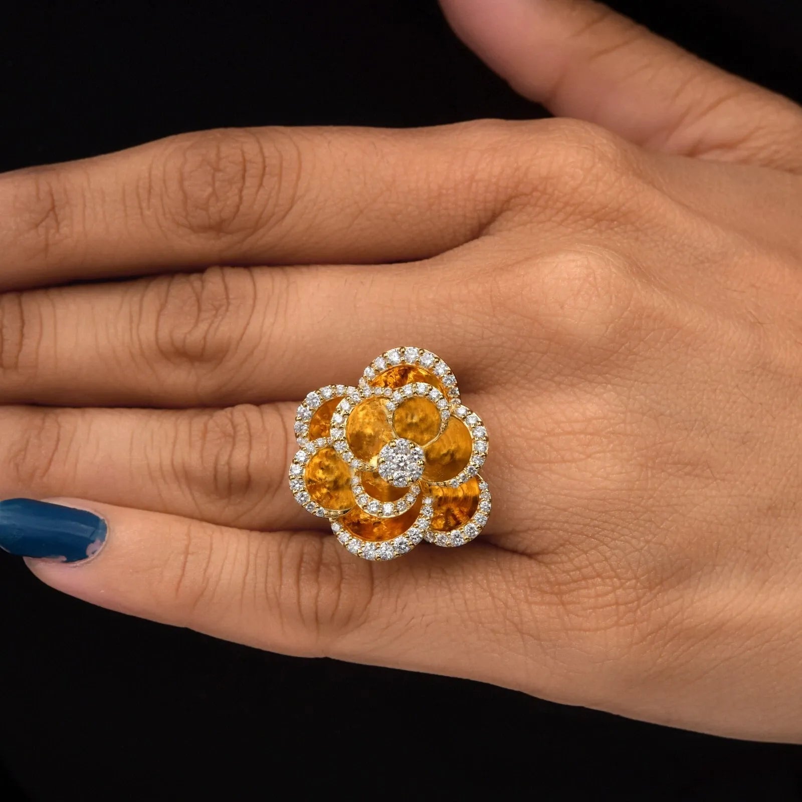 Bague Cocktail En Diamant Naturel Rond SI/H De 1,19 Ct En Or Jaune Massif 14k