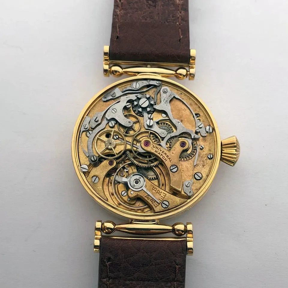 Rare ANCIENNE Montre-Bracelet Suisse Mariage Mécanique UNIVERSEL Chronographe Doré-