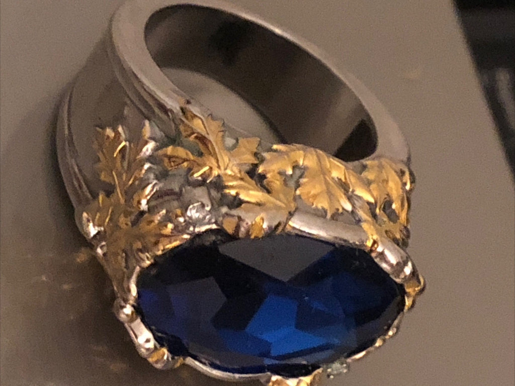 Bague Ancienne Saphir Argent Et Pétale D'Or