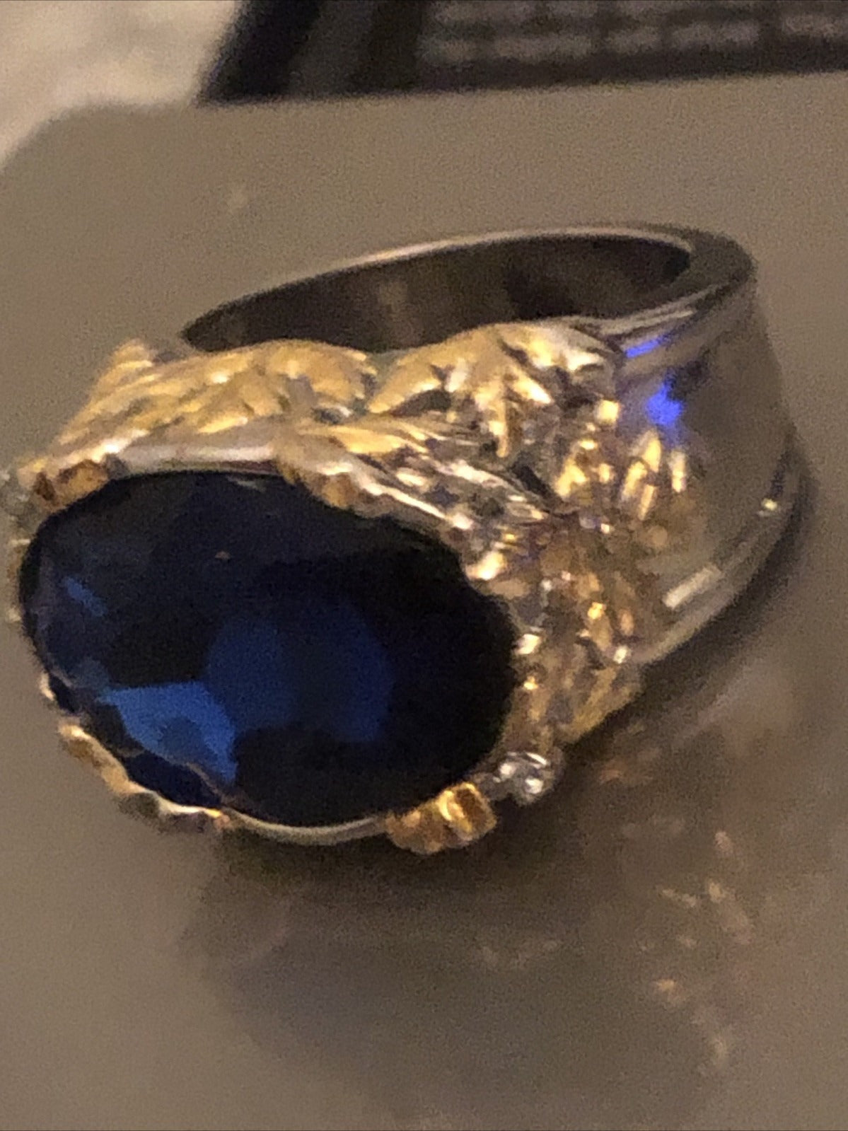 Bague Ancienne Saphir Argent Et Pétale D'Or