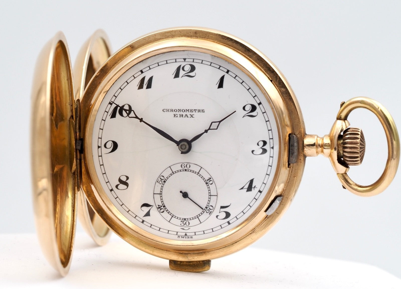 Montre De Poche ERAX Swiss À Quarts De Heure, Or 14K, 88,12 G, 3-Couvercles