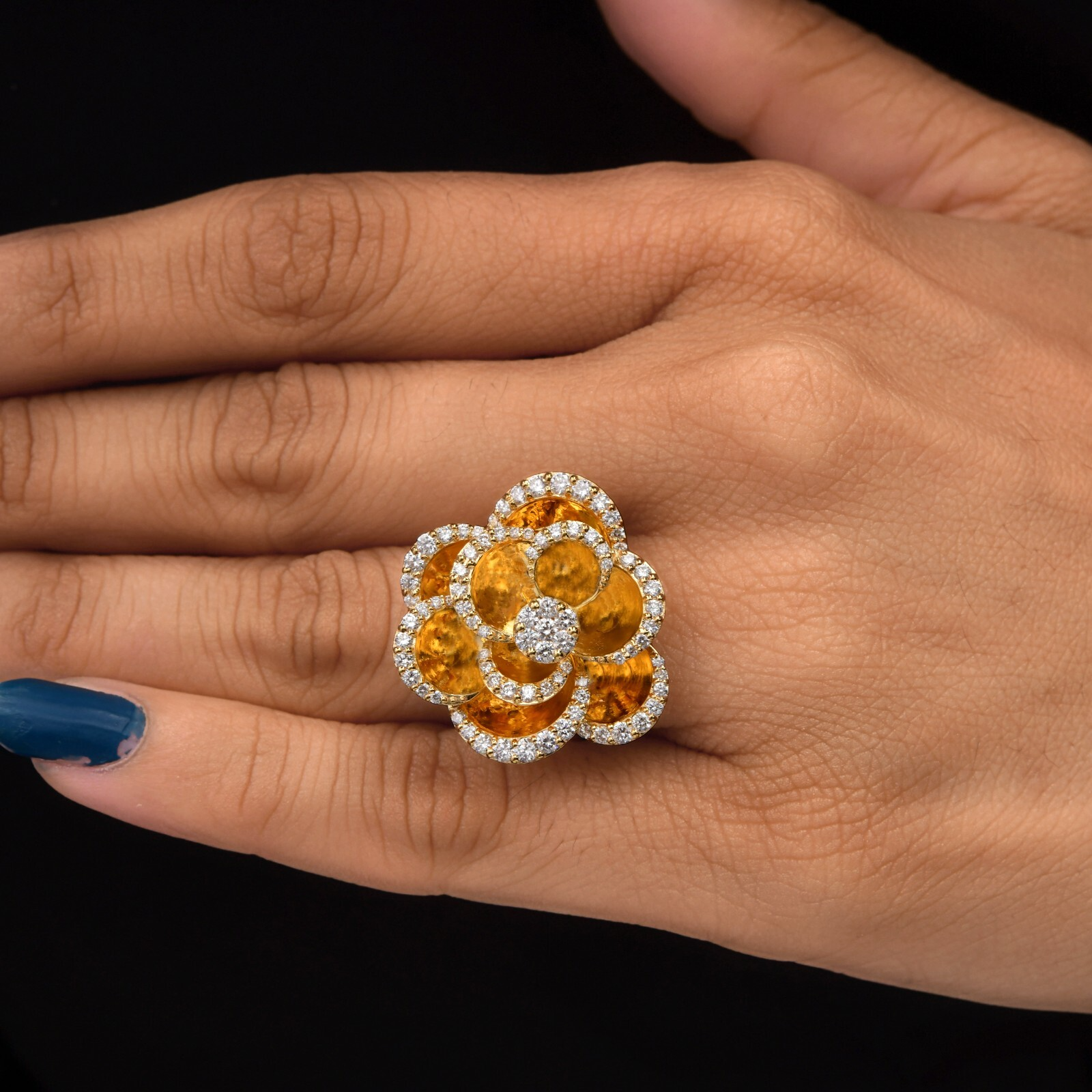 Bague Cocktail En Diamant Naturel Rond SI/H De 1,19 Ct En Or Jaune Massif 14k