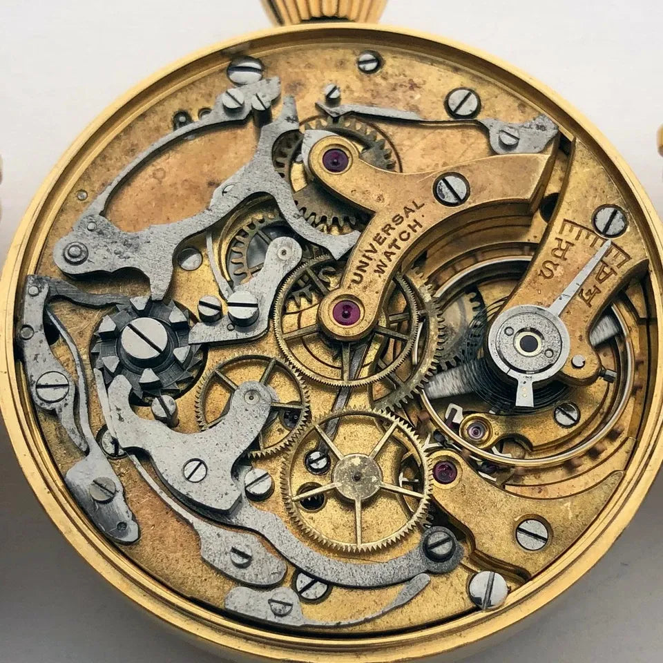 Rare ANCIENNE Montre-Bracelet Suisse Mariage Mécanique UNIVERSEL Chronographe Doré-