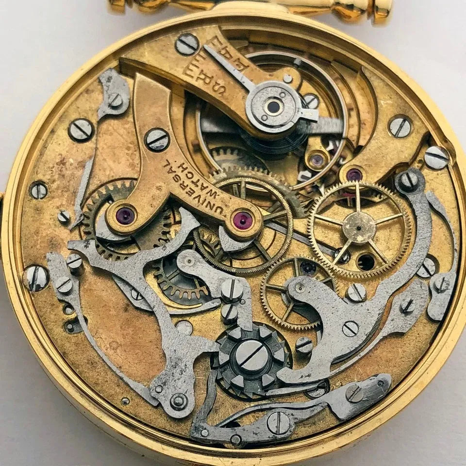 Rare ANCIENNE Montre-Bracelet Suisse Mariage Mécanique UNIVERSEL Chronographe Doré-