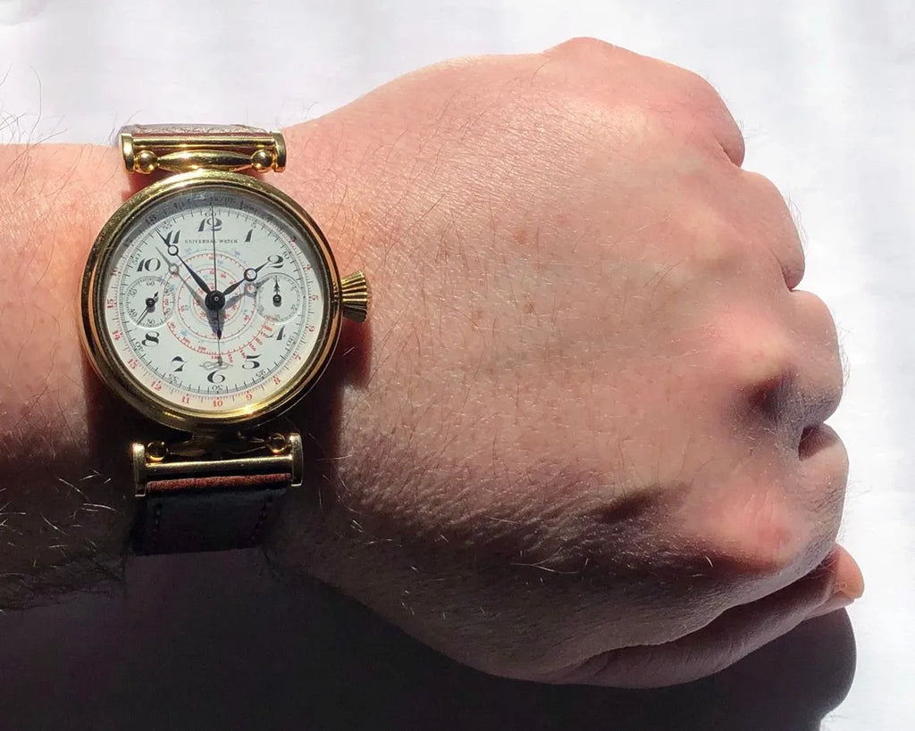 Rare ANCIENNE Montre-Bracelet Suisse Mariage Mécanique UNIVERSEL Chronographe Doré-