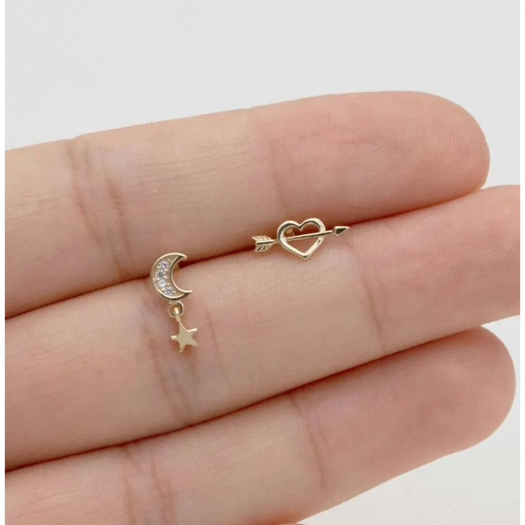 14K or Massif Lune Étoile Oreille Piercings pour Femmes Naturel Diamant Vis