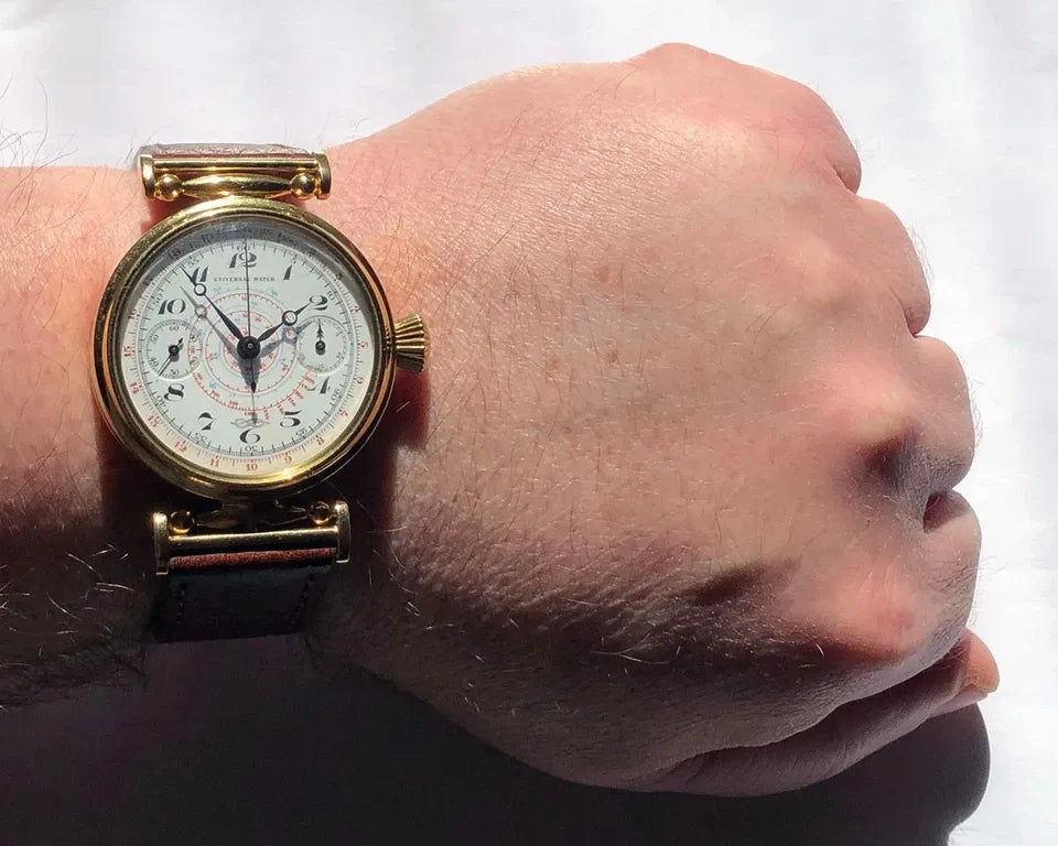 Rare ANCIENNE Montre-Bracelet Suisse Mariage Mécanique UNIVERSEL Chronographe Doré-