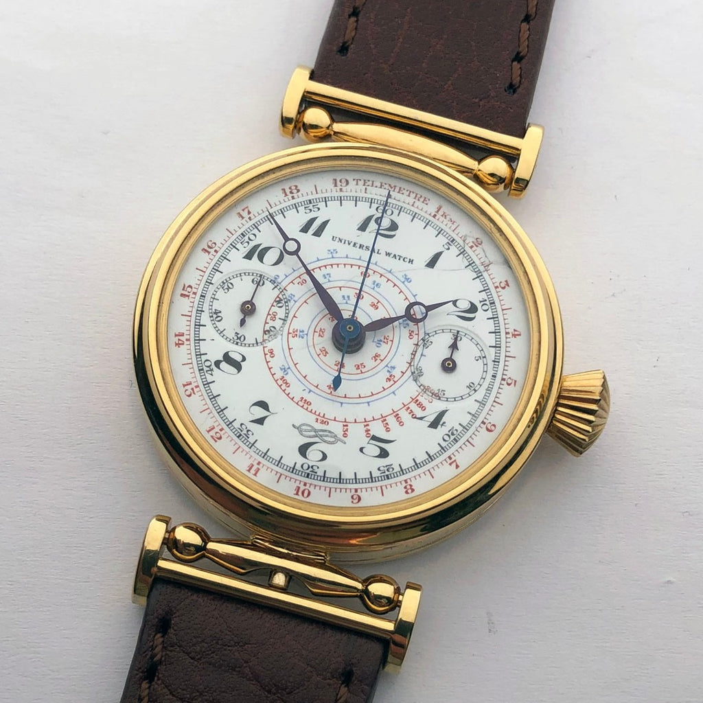 Rare ANCIENNE Montre-Bracelet Suisse Mariage Mécanique UNIVERSEL Chronographe Doré-
